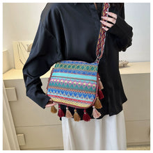 Load image into Gallery viewer, Small Fresh Ethnic Style Crossbody Bag for Women's New Fashion Versatile Wide Shoulder Strap Single Shoulder Bag Tassel Bucket Bag