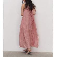 Load image into Gallery viewer, Summer New Plant Dyed Linen Strap Dress Women's Loose and Slim Large Swing Dress Pleated Sleeveless Shoulder Cut Long Dress