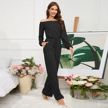 Load image into Gallery viewer, Women's Autumn and Winter New Casual One Shoulder Long Sleeved Waist Trimming Jumpsuit with Tie Up Wide Leg Pants