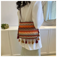 Load image into Gallery viewer, Small Fresh Ethnic Style Crossbody Bag for Women's New Fashion Versatile Wide Shoulder Strap Single Shoulder Bag Tassel Bucket Bag