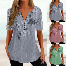 Load image into Gallery viewer, Women's Clothing Summer Loose V-neck Short Sleeved Pleated Button Up Shirt for Women
