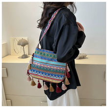 Load image into Gallery viewer, Small Fresh Ethnic Style Crossbody Bag for Women's New Fashion Versatile Wide Shoulder Strap Single Shoulder Bag Tassel Bucket Bag