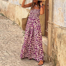Load image into Gallery viewer, Summer Women's Elegant Print Elastic Strap Skirt Holiday Style French Fragmented Flower Hanging Strap Long Dress