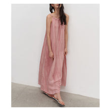 Load image into Gallery viewer, Summer New Plant Dyed Linen Strap Dress Women's Loose and Slim Large Swing Dress Pleated Sleeveless Shoulder Cut Long Dress
