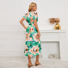 Load image into Gallery viewer, Summer New V-Neck Fishtail Dress Bat Sleeve Print Dress