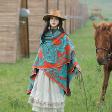 Load image into Gallery viewer, Tibetan Great Retro Totem Red Warm Outer Shawl Women's Scarf Autumn and Winter Cloak Big Cloak