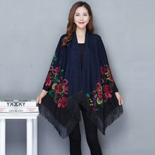 Load image into Gallery viewer, Autumn Outerwear Women's Mid Length Ethnic Style Cape Printed Loose Outerwear Cape with Oversized Cardigan