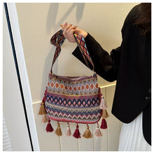 Load image into Gallery viewer, Small Fresh Ethnic Style Crossbody Bag for Women's New Fashion Versatile Wide Shoulder Strap Single Shoulder Bag Tassel Bucket Bag