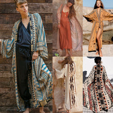Load image into Gallery viewer, New Green Geometric Cardigan Loose Plus Size Beach Sunscreen Coat Bikini Blouse Swimsuit with Women Outside
