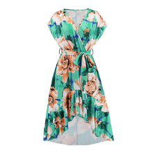 Load image into Gallery viewer, Summer New V-Neck Fishtail Dress Bat Sleeve Print Dress