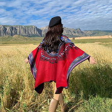 Load image into Gallery viewer, Tibetan Great Retro Totem Red Warm Outer Shawl Women's Scarf Autumn and Winter Cloak Big Cloak
