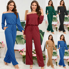 Load image into Gallery viewer, Women's Autumn and Winter New Casual One Shoulder Long Sleeved Waist Trimming Jumpsuit with Tie Up Wide Leg Pants