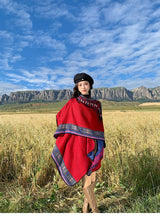 Load image into Gallery viewer, Tibetan Great Retro Totem Red Warm Outer Shawl Women's Scarf Autumn and Winter Cloak Big Cloak