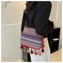 Load image into Gallery viewer, Small Fresh Ethnic Style Crossbody Bag for Women's New Fashion Versatile Wide Shoulder Strap Single Shoulder Bag Tassel Bucket Bag