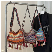 Load image into Gallery viewer, Small Fresh Ethnic Style Crossbody Bag for Women's New Fashion Versatile Wide Shoulder Strap Single Shoulder Bag Tassel Bucket Bag