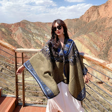 Load image into Gallery viewer, Tibetan Great Retro Totem Red Warm Outer Shawl Women's Scarf Autumn and Winter Cloak Big Cloak