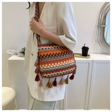 Load image into Gallery viewer, Small Fresh Ethnic Style Crossbody Bag for Women's New Fashion Versatile Wide Shoulder Strap Single Shoulder Bag Tassel Bucket Bag