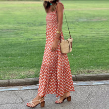 Load image into Gallery viewer, Summer Women's Elegant Print Elastic Strap Skirt Holiday Style French Fragmented Flower Hanging Strap Long Dress