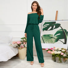 Load image into Gallery viewer, Women's Autumn and Winter New Casual One Shoulder Long Sleeved Waist Trimming Jumpsuit with Tie Up Wide Leg Pants