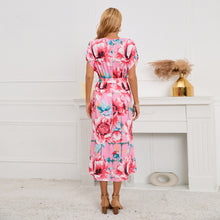 Load image into Gallery viewer, Summer New V-Neck Fishtail Dress Bat Sleeve Print Dress