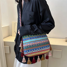 Load image into Gallery viewer, Small Fresh Ethnic Style Crossbody Bag for Women's New Fashion Versatile Wide Shoulder Strap Single Shoulder Bag Tassel Bucket Bag