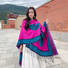Load image into Gallery viewer, Tibetan Great Retro Totem Red Warm Outer Shawl Women's Scarf Autumn and Winter Cloak Big Cloak