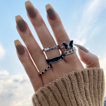 Load image into Gallery viewer, 9-piece Set of Vintage Crying Face Rings, Playing Card Rings, Hollowed Out Love Rings, Daisy Rings, Alloy Chain Rings