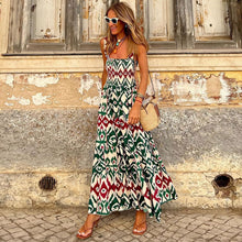 Load image into Gallery viewer, Summer Women's Elegant Print Elastic Strap Skirt Holiday Style French Fragmented Flower Hanging Strap Long Dress