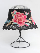 Load image into Gallery viewer, Spring and summer women's ethnic style embroidery cotton empty top beach hat sun protection face sun hat foldable sun hat