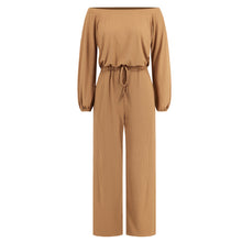 Load image into Gallery viewer, Women's Autumn and Winter New Casual One Shoulder Long Sleeved Waist Trimming Jumpsuit with Tie Up Wide Leg Pants