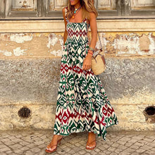 Load image into Gallery viewer, Summer Women's Elegant Print Elastic Strap Skirt Holiday Style French Fragmented Flower Hanging Strap Long Dress