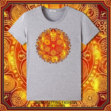 Load image into Gallery viewer, Grand Perfection Victory Mantra Wheel Print Summer Bottom Male and Female Couple Short-sleeved T-shirt