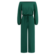 Load image into Gallery viewer, Women's Autumn and Winter New Casual One Shoulder Long Sleeved Waist Trimming Jumpsuit with Tie Up Wide Leg Pants