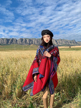 Load image into Gallery viewer, Tibetan Great Retro Totem Red Warm Outer Shawl Women's Scarf Autumn and Winter Cloak Big Cloak