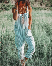 Load image into Gallery viewer, Casual Linen Cotton Shoulder Straps, Striped Printed Pants Jumpsuit