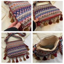 Load image into Gallery viewer, Small Fresh Ethnic Style Crossbody Bag for Women's New Fashion Versatile Wide Shoulder Strap Single Shoulder Bag Tassel Bucket Bag