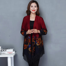 Load image into Gallery viewer, Autumn Outerwear Women's Mid Length Ethnic Style Cape Printed Loose Outerwear Cape with Oversized Cardigan