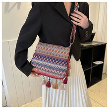 Load image into Gallery viewer, Small Fresh Ethnic Style Crossbody Bag for Women's New Fashion Versatile Wide Shoulder Strap Single Shoulder Bag Tassel Bucket Bag