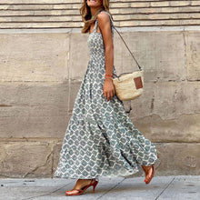 Load image into Gallery viewer, Summer Women's Elegant Print Elastic Strap Skirt Holiday Style French Fragmented Flower Hanging Strap Long Dress