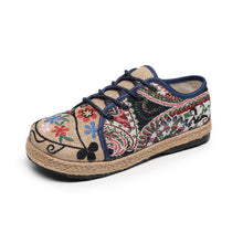 Load image into Gallery viewer, Ethnic Style Lace up Art Linen Casual Shoes Cotton Linen Embroidered Shoes Women's Shoes