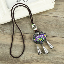 Load image into Gallery viewer, Retro Fashion Ethnic Embroidery Flower Necklace Tassel Pendant Sweater Chain