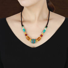 Load image into Gallery viewer, Vintage Handmade Ethnic Style Tibetan Short Necklace Feminine Personality Nepal Honey Wax Accessories Pendant Clavicle Chain