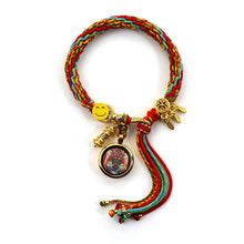 Load image into Gallery viewer, Tibetan Thangka Hand Rope Hand Rubbing Cotton Rope Woven Bracelet Five-way God of Wealth Eye Zakiram Green Tara Wenzhu Thangka