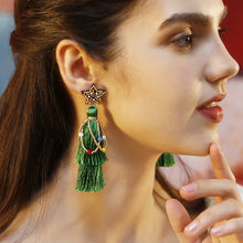 Load image into Gallery viewer, Ethnic Style Fringe Christmas Earrings, New Long Exaggerated Lightweight Rice Beads, Five-pointed Star Hand-woven Earrings