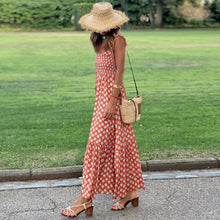 Load image into Gallery viewer, Summer Women's Elegant Print Elastic Strap Skirt Holiday Style French Fragmented Flower Hanging Strap Long Dress