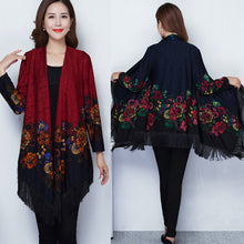 Load image into Gallery viewer, Autumn Outerwear Women's Mid Length Ethnic Style Cape Printed Loose Outerwear Cape with Oversized Cardigan