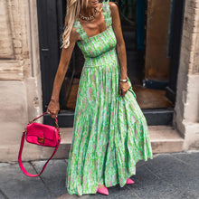 Load image into Gallery viewer, Summer Women's Elegant Print Elastic Strap Skirt Holiday Style French Fragmented Flower Hanging Strap Long Dress