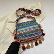 Load image into Gallery viewer, Small Fresh Ethnic Style Crossbody Bag for Women's New Fashion Versatile Wide Shoulder Strap Single Shoulder Bag Tassel Bucket Bag