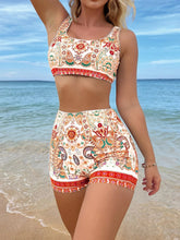 Load image into Gallery viewer, Edition print ethnic style split flat angle bikini women's swimsuit fashion swimwear