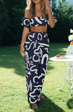 Load image into Gallery viewer, Summer New Bubble Sleeve Top Hollow Large Swing Long Dress Split Skirt Set